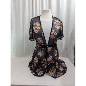 Whisper sheer floral dress cover, black, pink, burgundy women's size XL C10